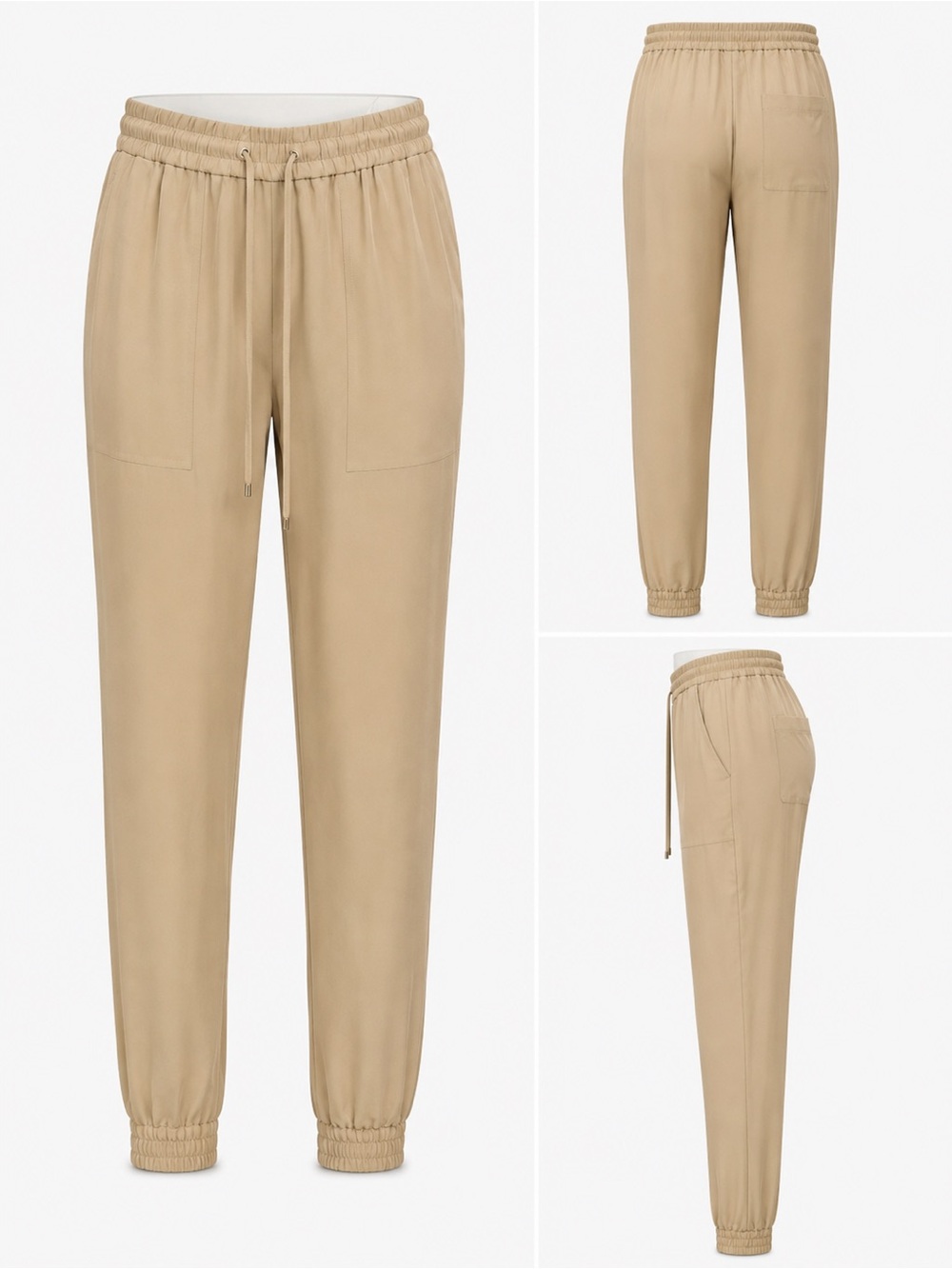 Theory Cortland Summer Silk Jogger Pants Beige Tan 100% Silk Drawstring Size 0